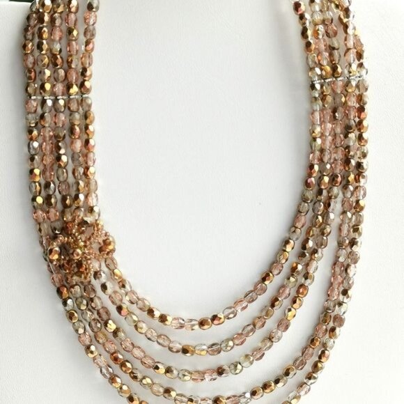 Vintage 80's Czech cascade choker necklace rose gold crystal - Picture 5 of 8
